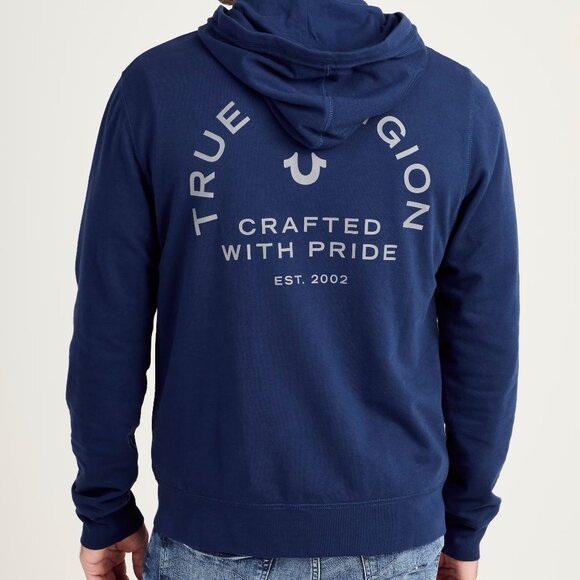 True Religion Men's Sweatshirt XL/TG Crafted With Pride Zip Hoodie Indigo Blue - Picture 1 of 15